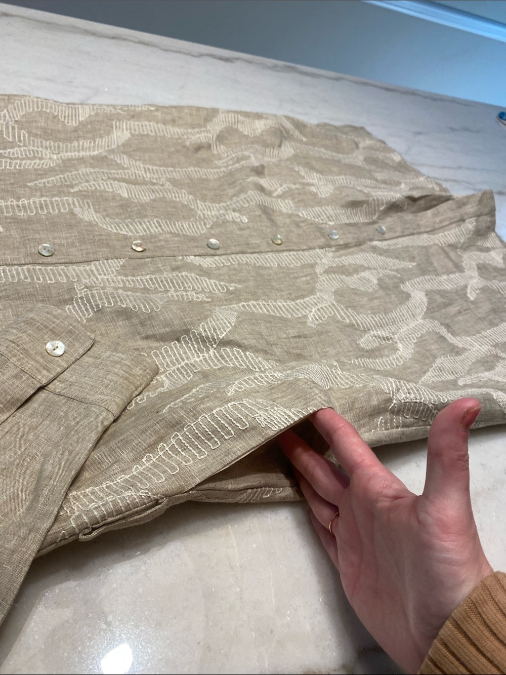 120% Lino Linen Oversized Embroidered Midi Shirt Dress Size 8 - Picture 9 of 9